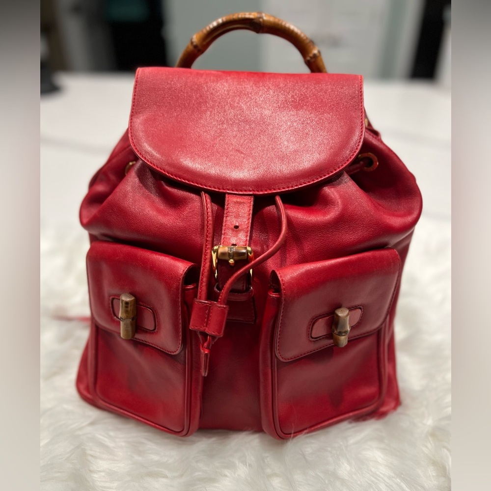 Vintage Gucci Red Bamboo Backpack 🎒🔥 Rare Y2K Icon w/ Auth & Dust Bag